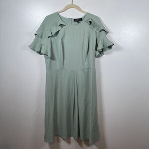 Eloquii‎ Women's Jade/ Moss Ruffled Sleeve Fit And Flare Midi Dress Size 14